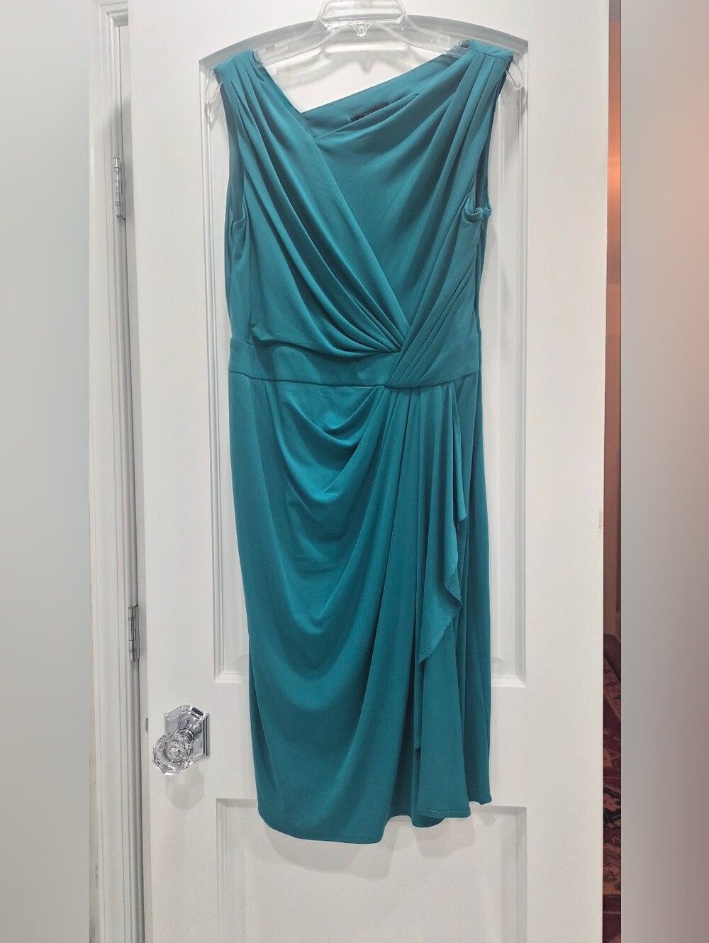 Sleeveless Teal Draped Midi Dress